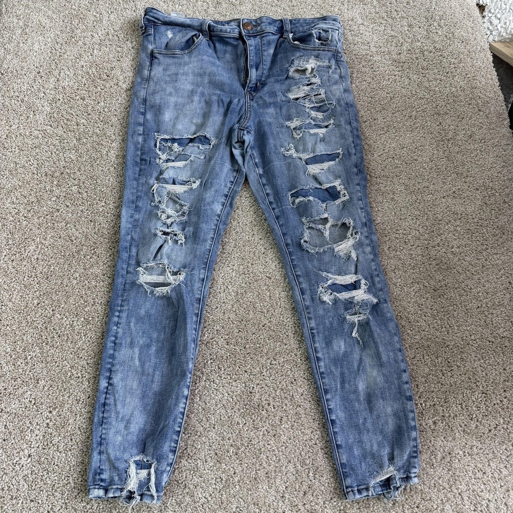 American Eagle Outfitters Next Level Skinny Jeans Womens 18 Blue Distressed
